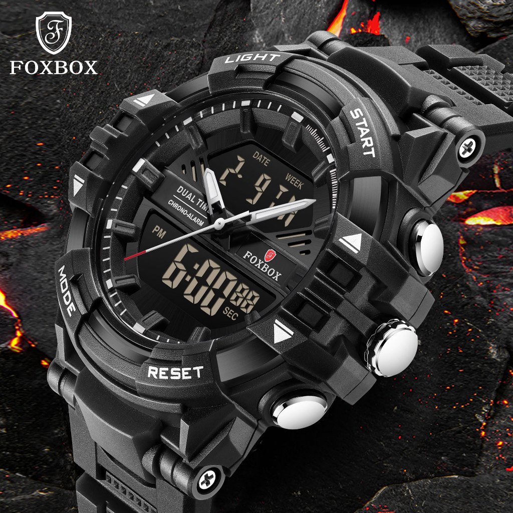 LIGE Dual Display Watch for Men Silicone Strap Waterproof Sport Chronograph Quartz Digital WristWatch