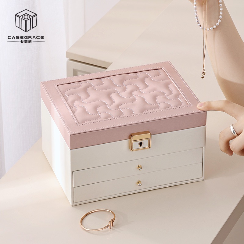 CASEGRACE Large Jewelry Box Storage Drawer Jewellery Box With Lock