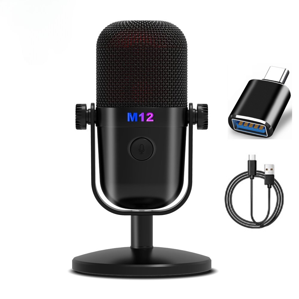M12 USB Wired Condenser Microphone RGB PC Gaming Mic for Computer PS4