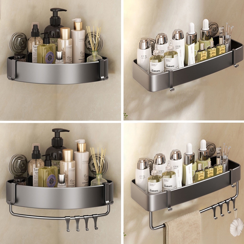 IKEE Suction Cup Bathroom Corner Rack Wall-mount Aluminum Shampoo ...