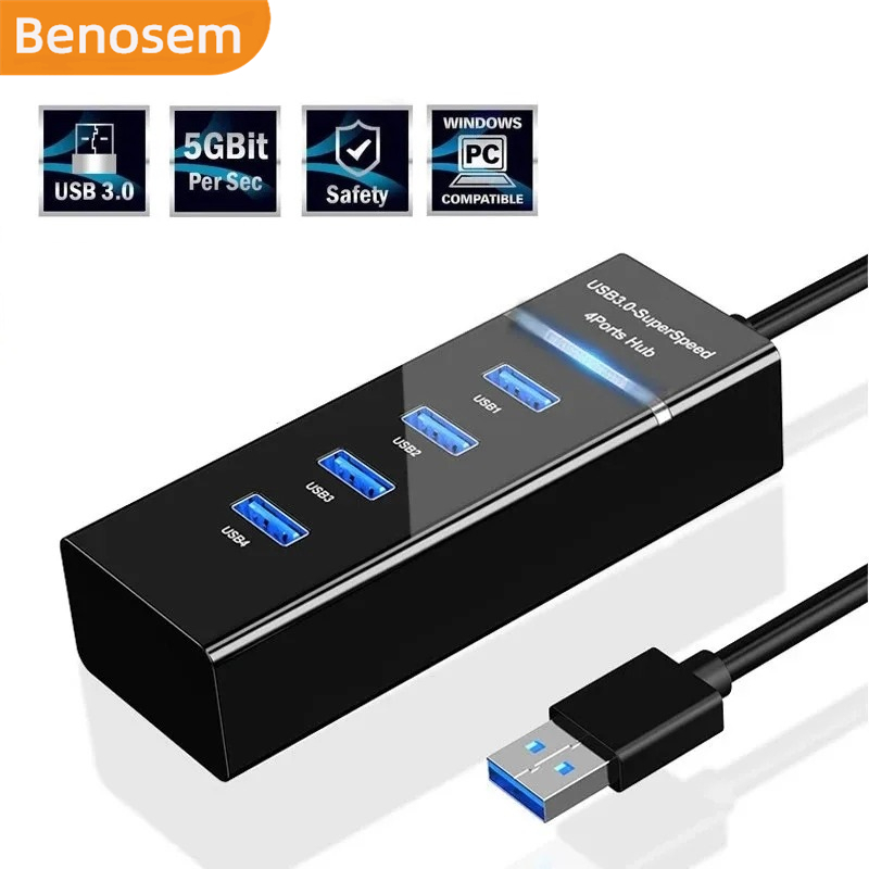 BENOSEM USB Hub 3.0 Multi USB Splitter 4 USB3.0 Port 3.0 USB 2.0 for PC ...