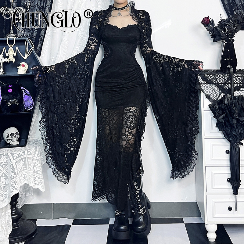 CHUNGLO Gothic Classic Lace Cover Ups Women Mesh Crop Top See Through ...
