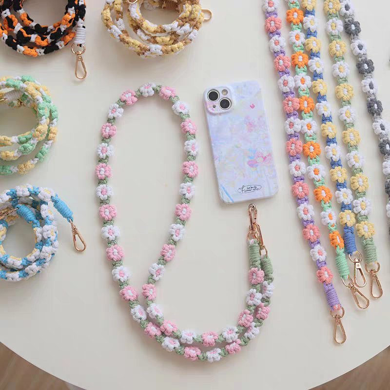 Mobile Phone Lanyard Hand-Woven Small Daisy Flower Cross-Body Bag Strap ...