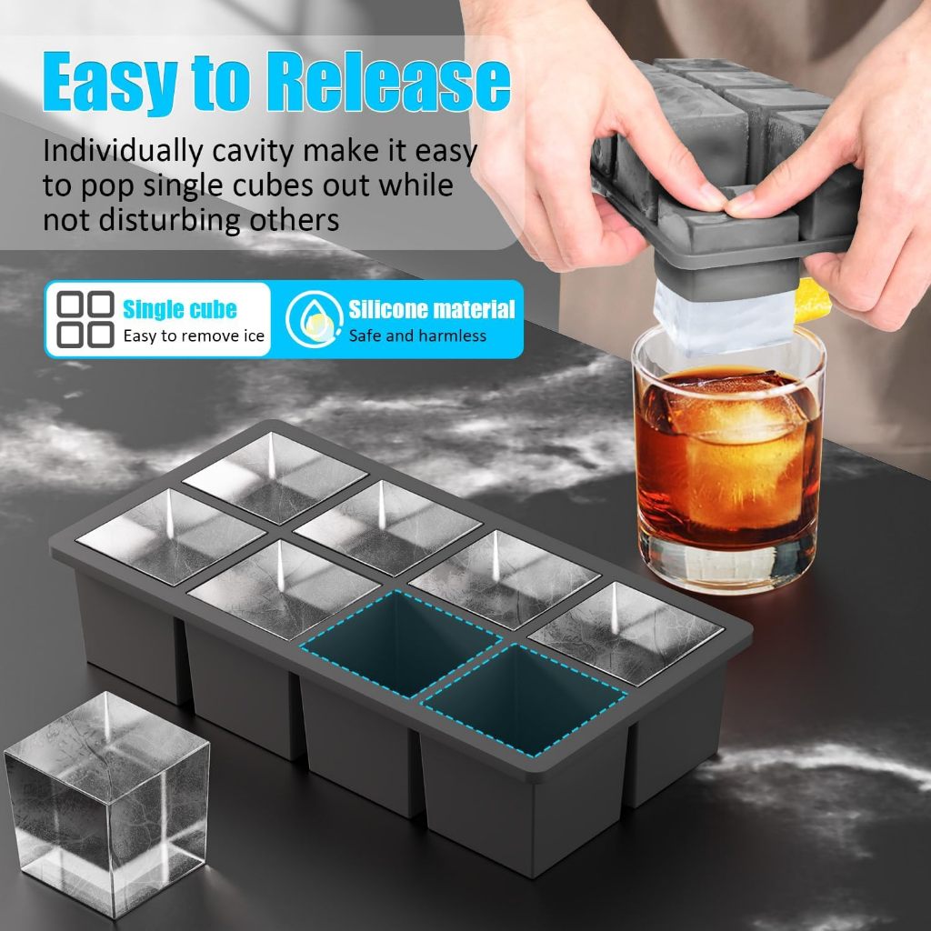 4/6/8 Grid Big Ice Cube Mold / Food Grade Silicone Ice Cube Maker ...