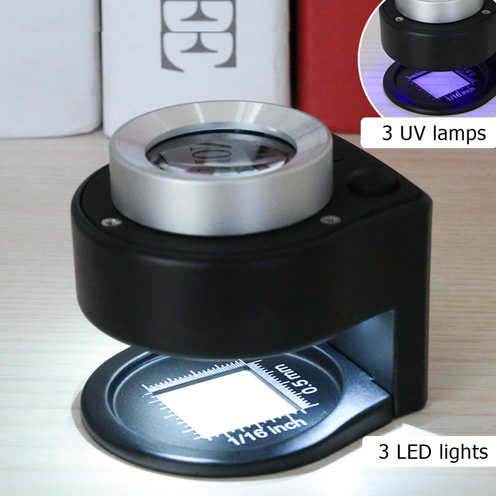 30X Double-layer Optical Glass Lens with 6 LED Full Metal Folding Linen ...