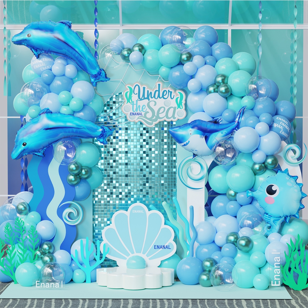 Blue Glitter Seaworld Birthday Party Arch Backdrop Kit