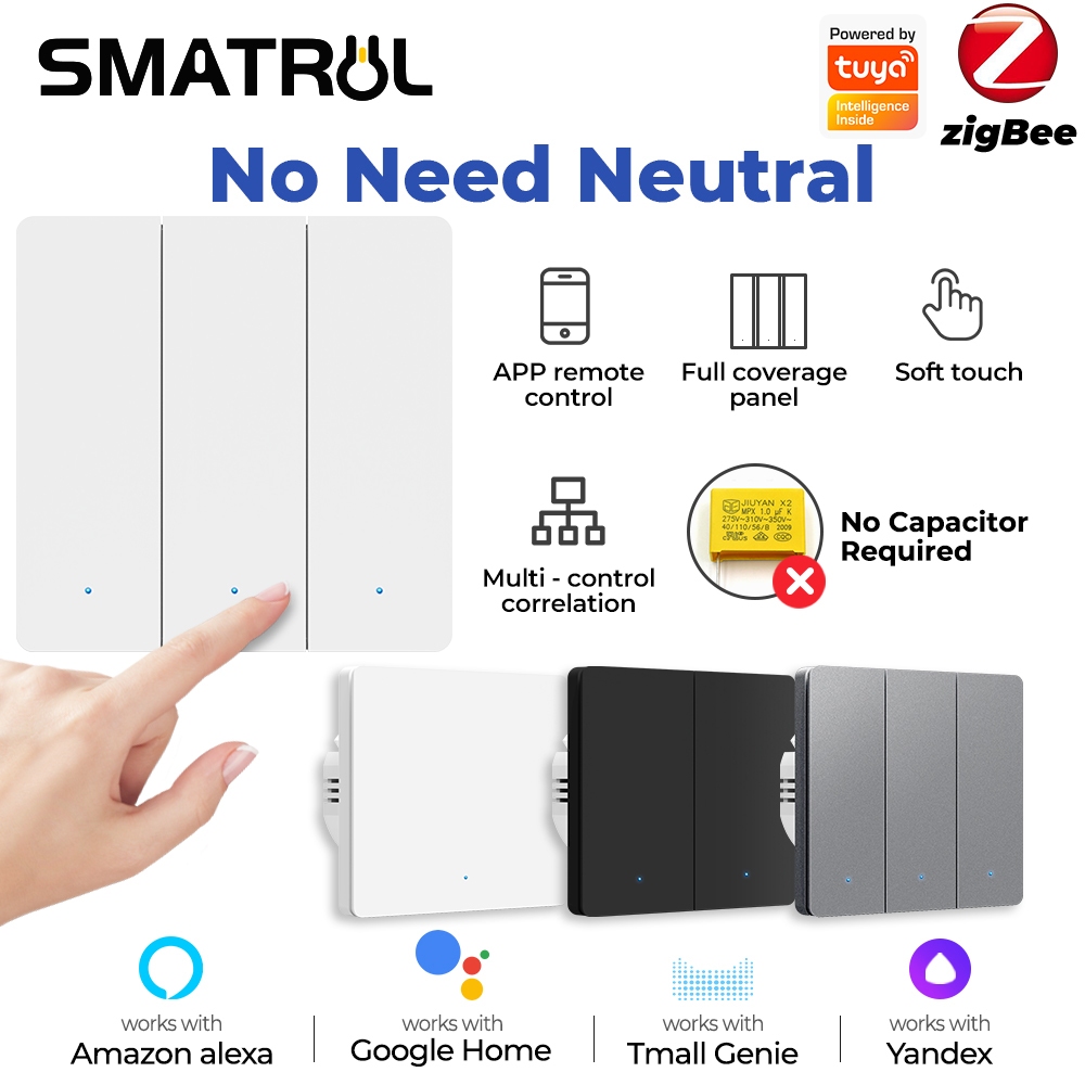 SMATRUL Smart Light Switch Tuya Zigbee No Neutral Wire No Capacitor ...
