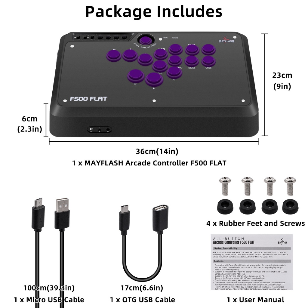 MayFlash All-Button Arcade Controller F500 FLAT for PS4/PS3