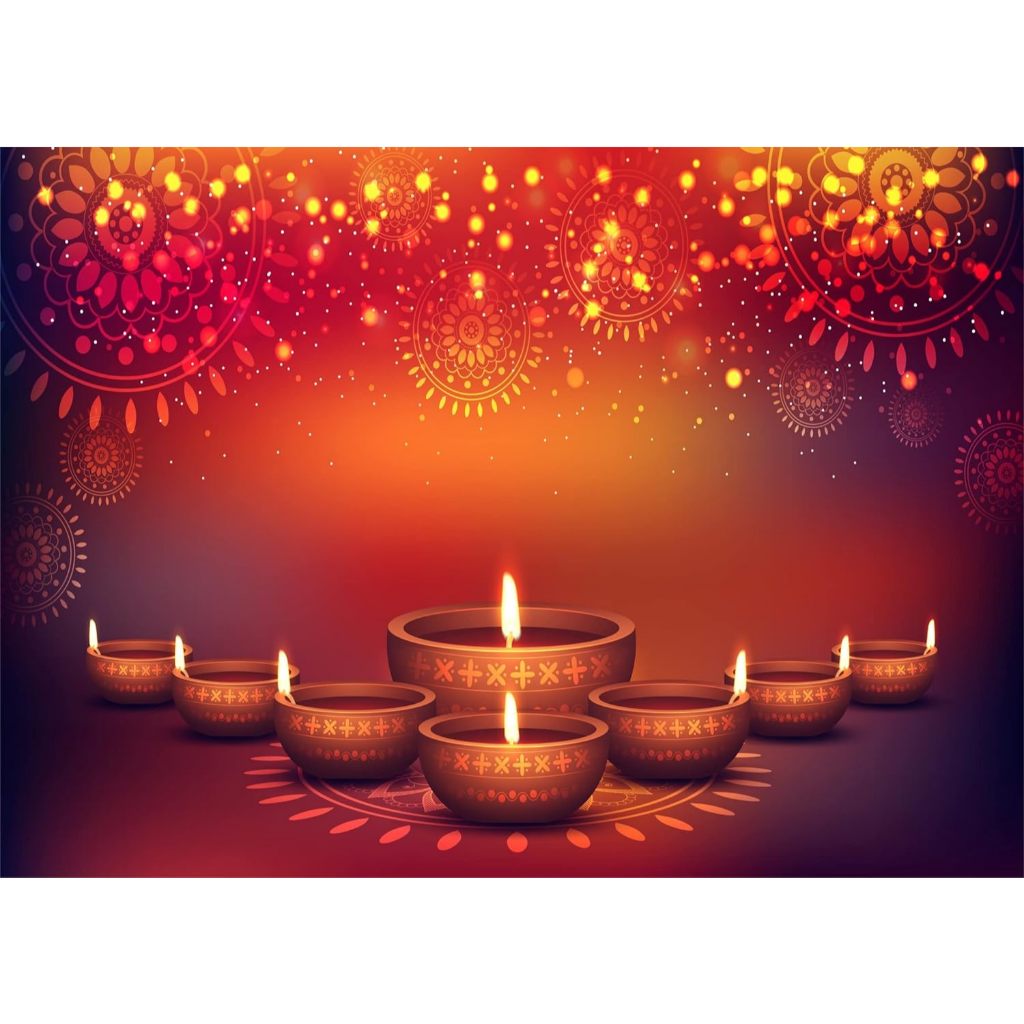 7x5ft Red Happy Deepavali Photography Backdrop Shiny Colorful Floral ...