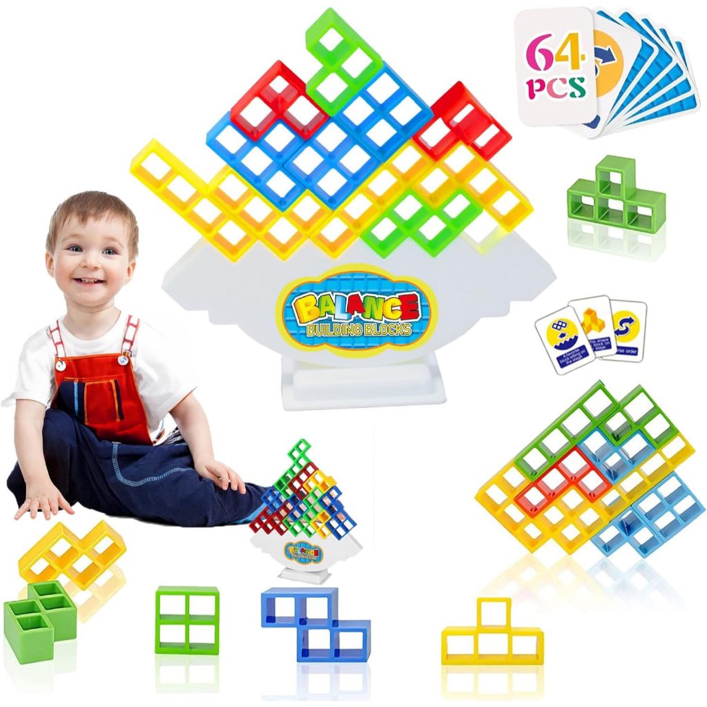 32 / 48 Pcs Tetra Balance Tower Stacking Blocks Game, Board Games for 2 ...