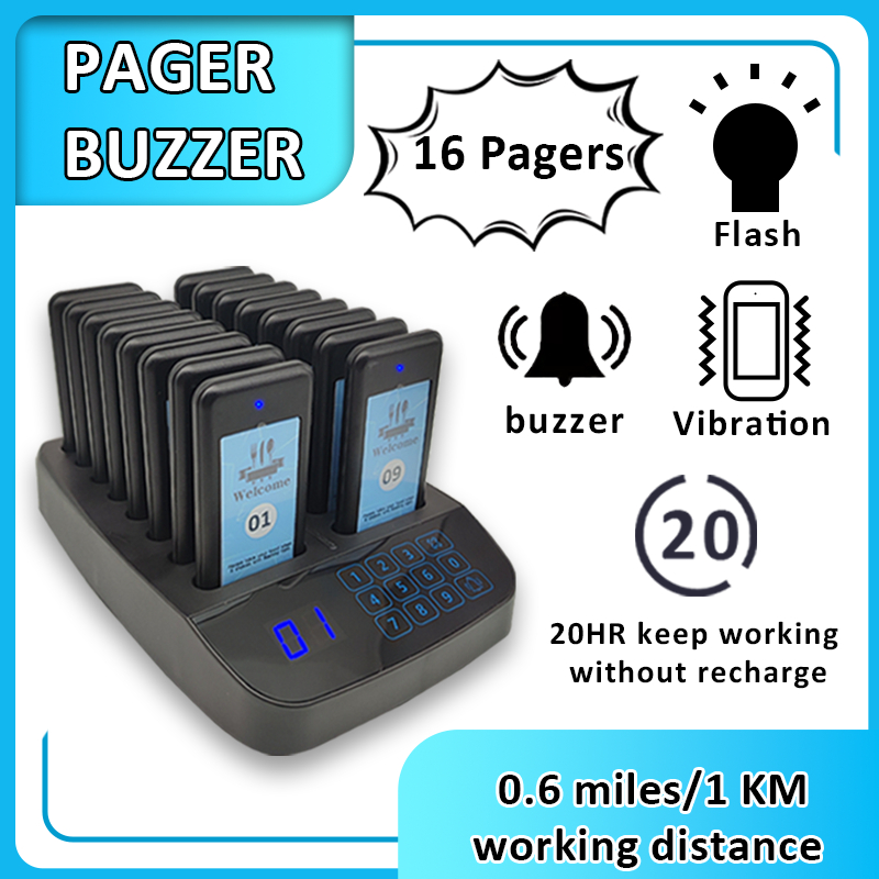Restaurant 16 Pager System Buzzer Wireless Calling System 1000M with ...