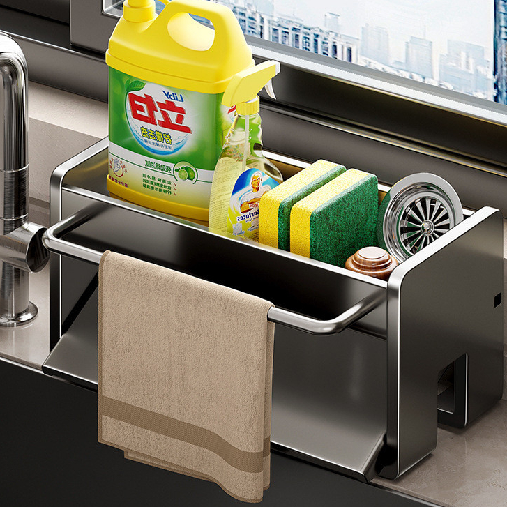 Multifunctional Carbon Steel Kitchen Rag Rack Drain Sponge Rack Sink ...