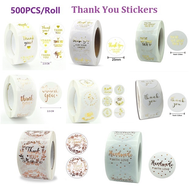 White Thank You Stickers Round Paper Sticker Gold Foil Stickers For ...