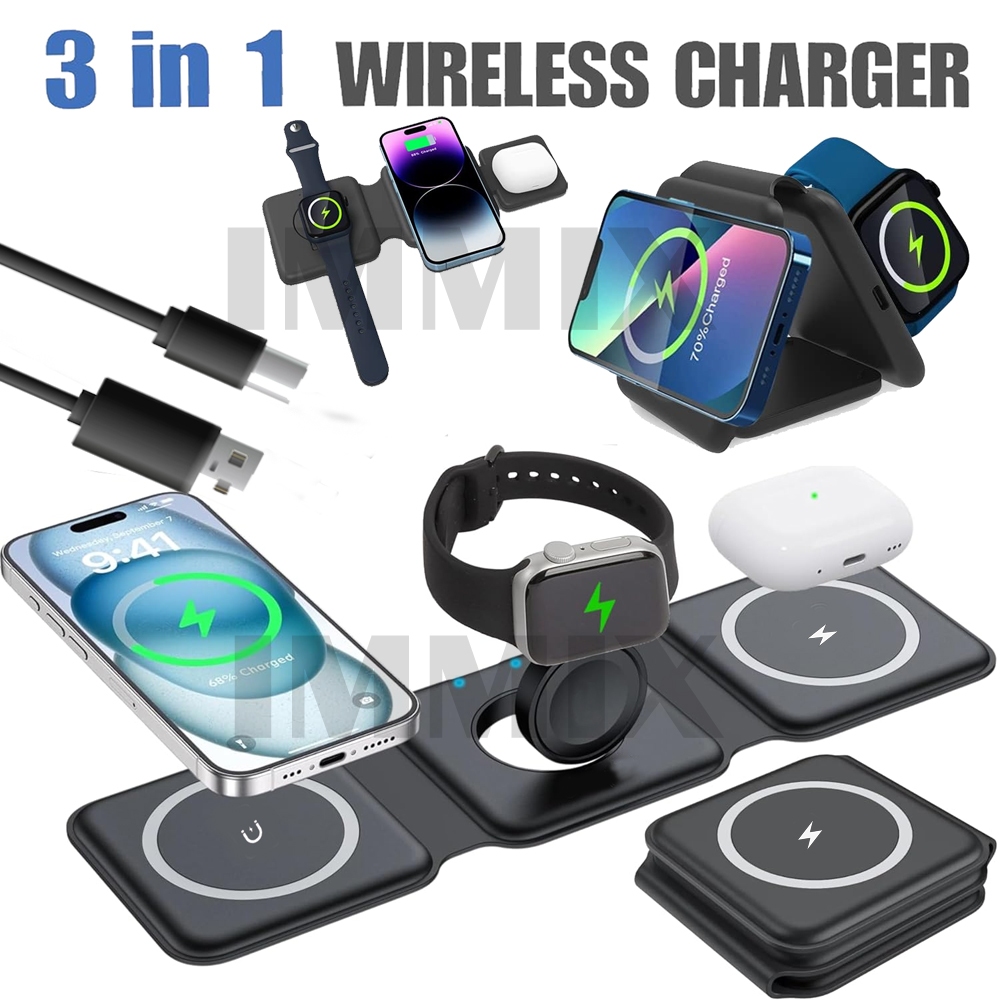 60W Wireless Charger 3 in 1 Magnetic Charger Foldable Fast Charging ...