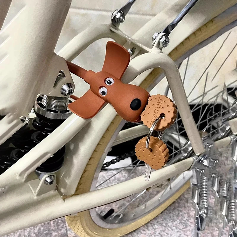 Biscuit Puppy Bike Lock Basket Lock Chain Lock Rubber Safety Personality Anti Theft Cartoon Cute Bike Lock Bicycle Accessories