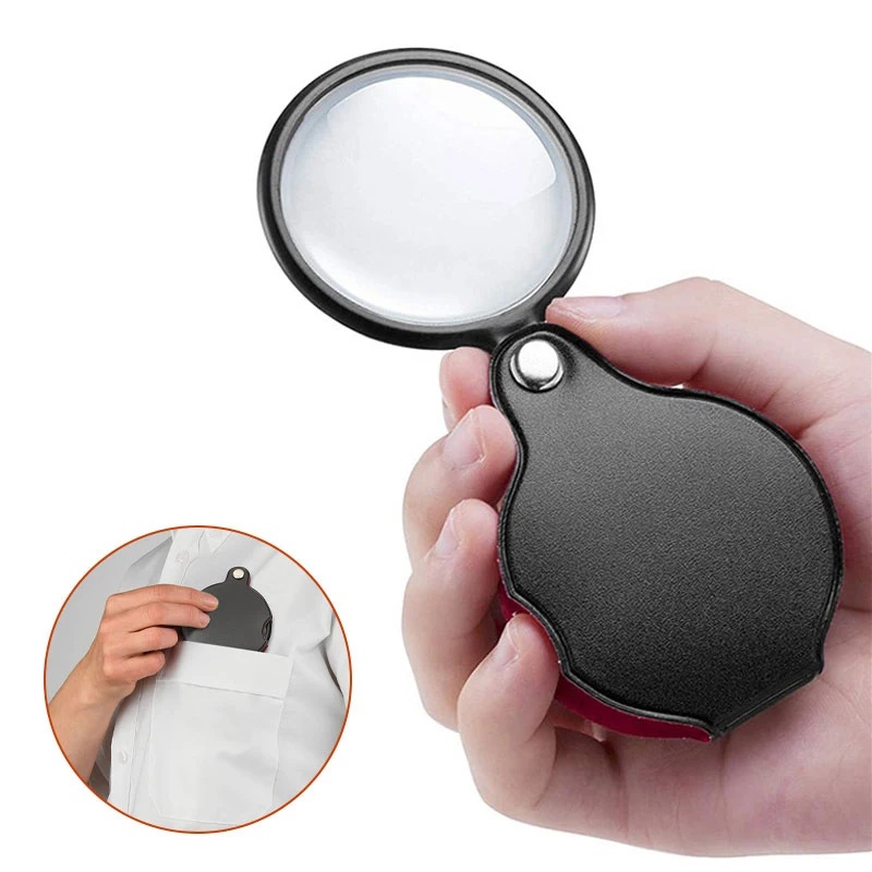 50/60mm Mini Magnifying Glass 6/8X Folded Leather Case Portable ...