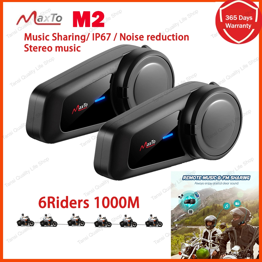 2pcs Maxto M2 Motorcycle Intercom Universal Pairing Bluetooth 5.0 1KM ...