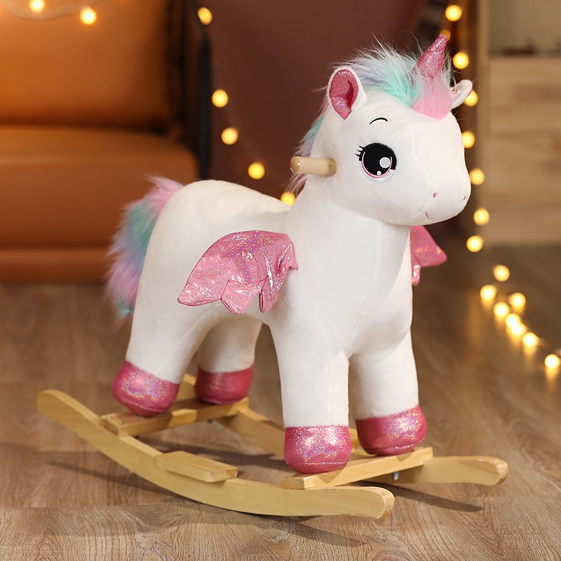 Wooden Rocking Animal White Unicorn Rocking Horse Child