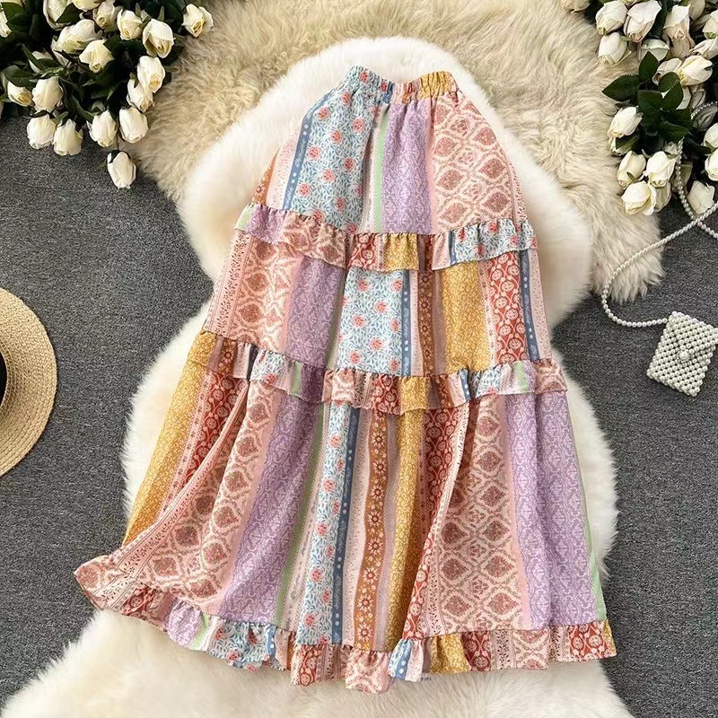 Long Maxi Women Korean Irregular Ruffle High Waist Pleated Skirt Mesh Asymmetrical Tutu Skirt