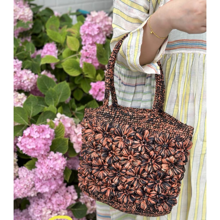 バッグ 25SS Sophie Digard / Raphia bag Sophie Digard Medium Hand Crochet Floral Raffia Bag – Manteau Noir