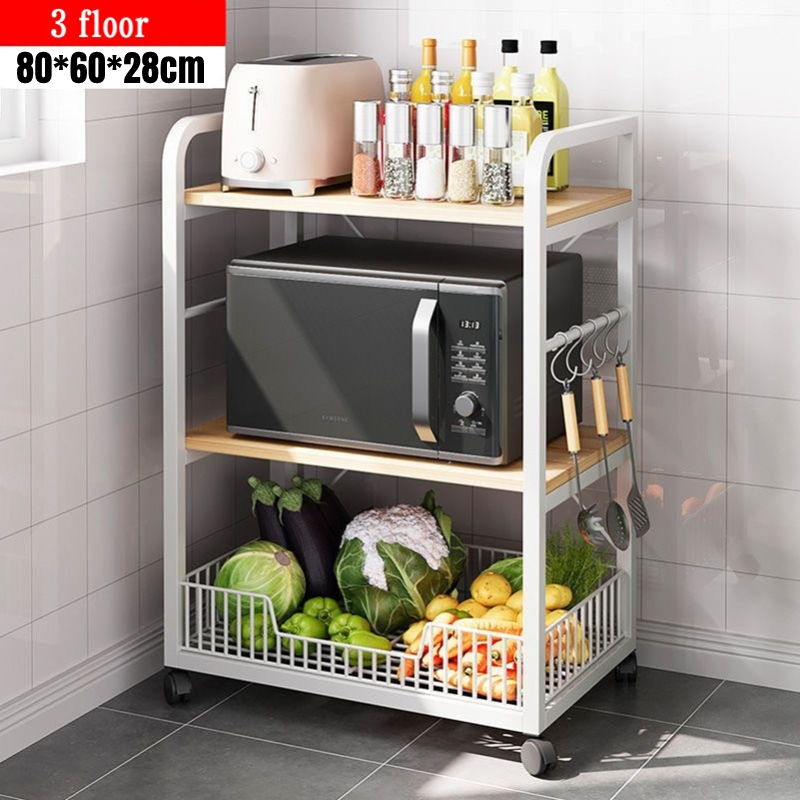 3-Tier Stainless Steel Kitchen Rack Storage Rack with Wheels Home ...
