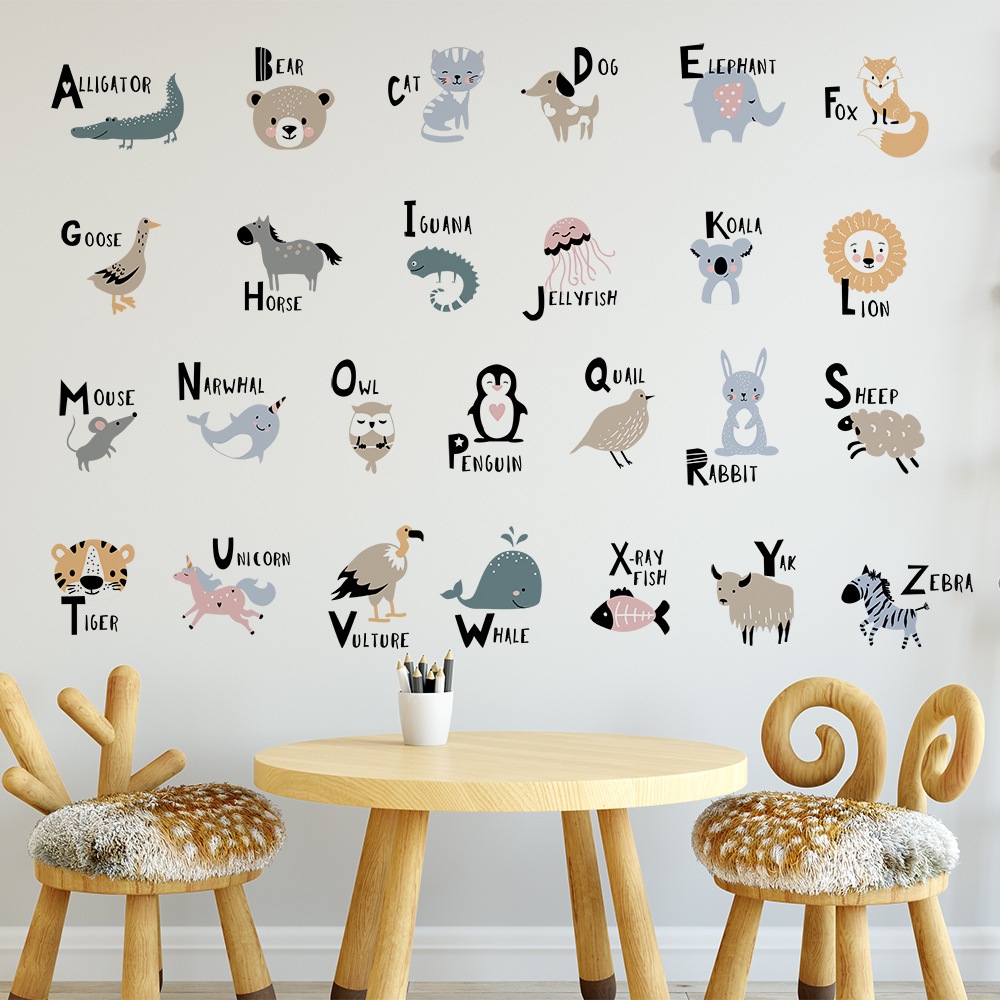 Cute Animals Alphabet English Word Kids Wall Stickers for Nursery ...