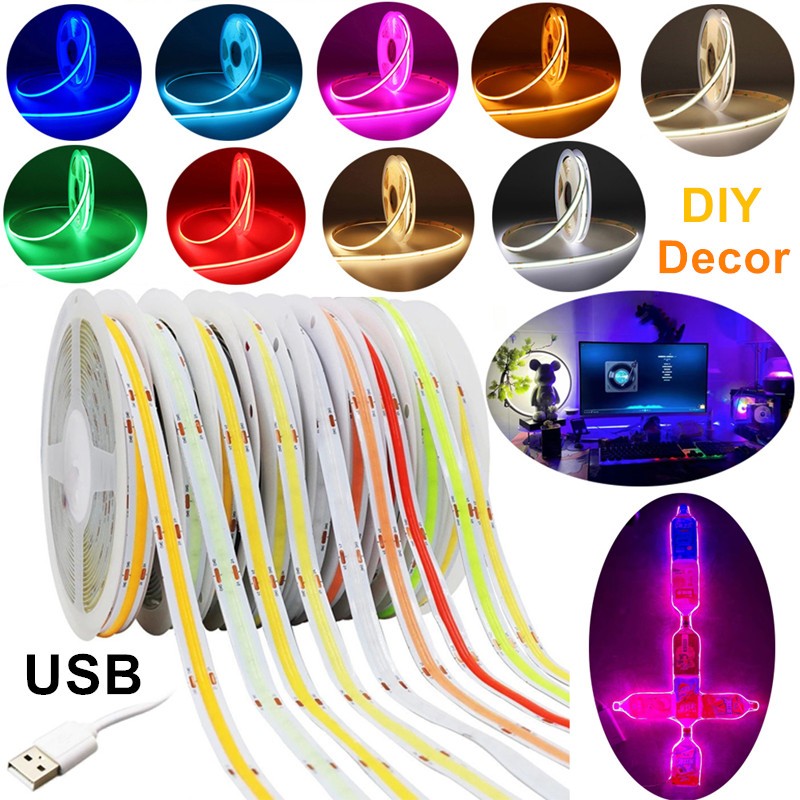 5V USB COB LED Strip Light 320LEDs/m Flexible Tape Lamp for TV Game ...