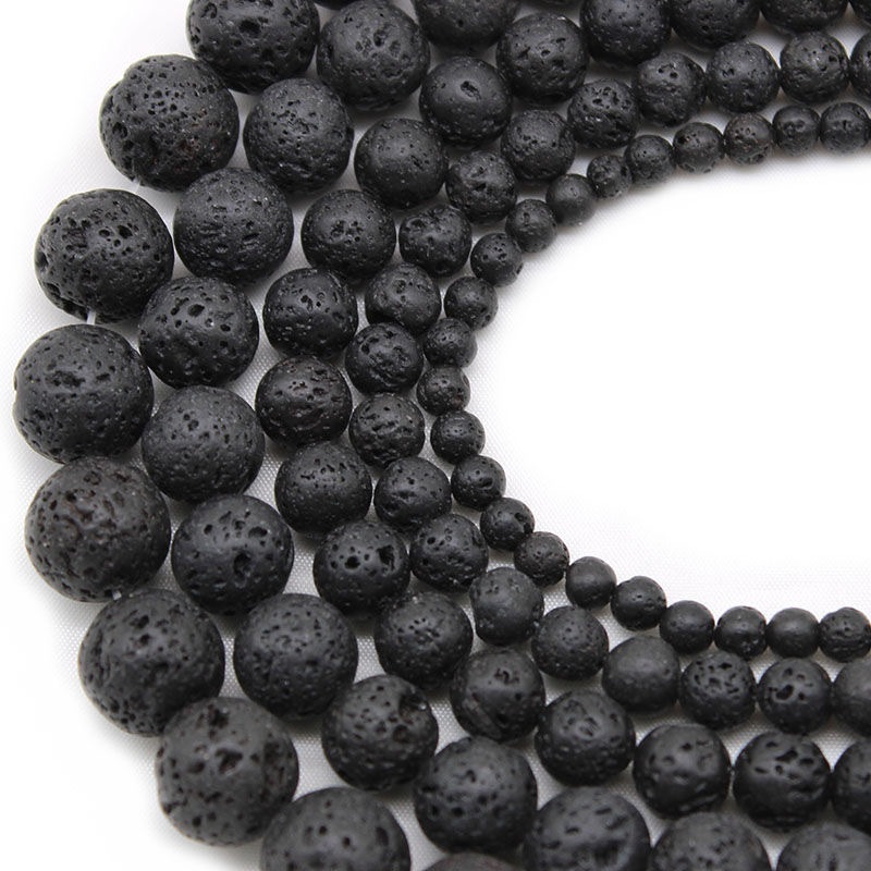 4-12mm Natural Volcanic Lava Rock Stone Round Beads Black Bead For ...