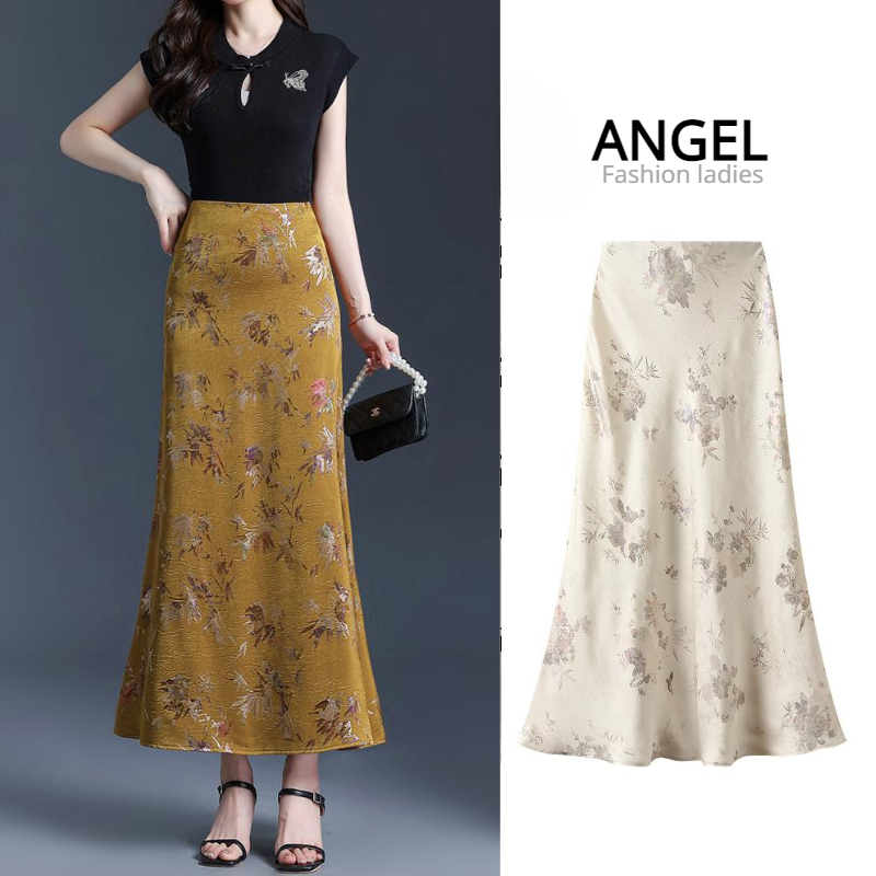 [3 colors]ANGEL Fashion women's midi skirt Fishtail floral printed ...