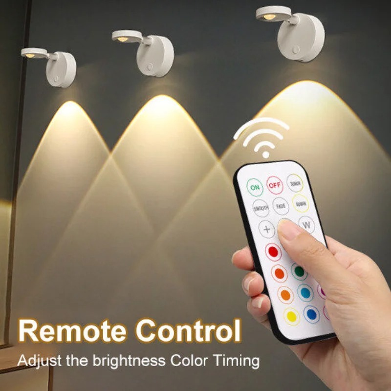 12-Colors Remote Control Wireless RGB Spotlight USB Rechargeable Indoor ...