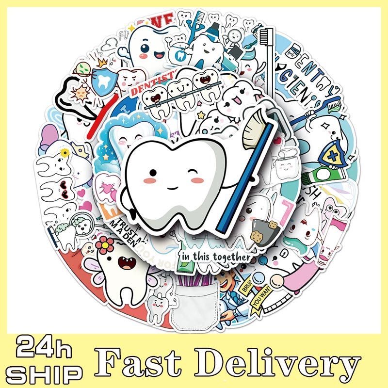 50pcs Cartoon Protect Teeth Sticker Cute Toothbrush Dental Cup Decal ...
