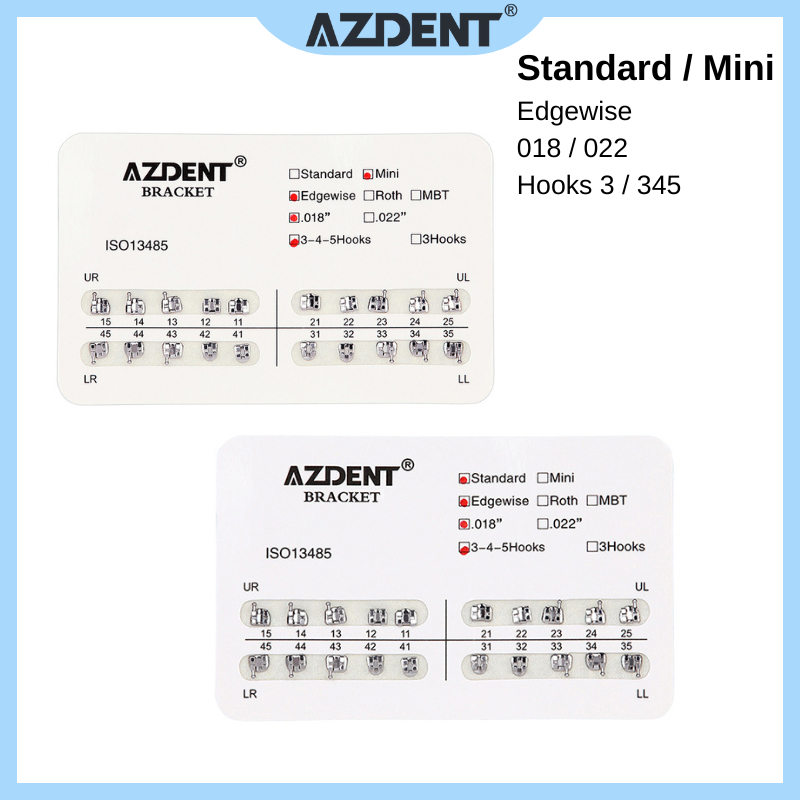 AZDENT Dental Orthodontic Brackets Mini Standard Edgewise Roth MBT 018 022 20pcs