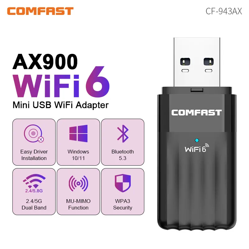 COMFAST WiFi6 Adapter AX900 Bluetooth5.3 WiFi Receiver 2in1 Dual Band 2 ...