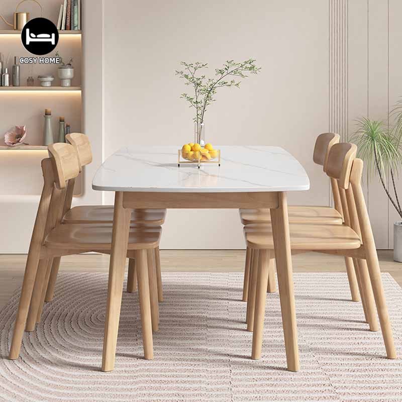 CosyFH Cream Style Rock Plate Solid Wood Dining Table and Chairs for ...