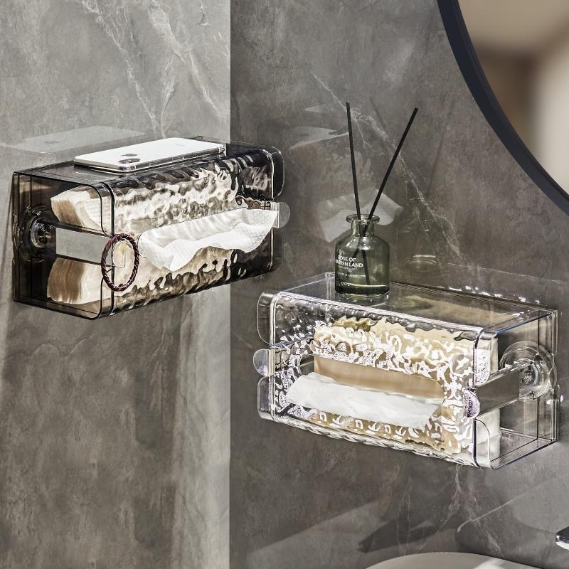 Suction Cup Tissue Box Face Towel Storage Box Bathroom Wall-mounted ...