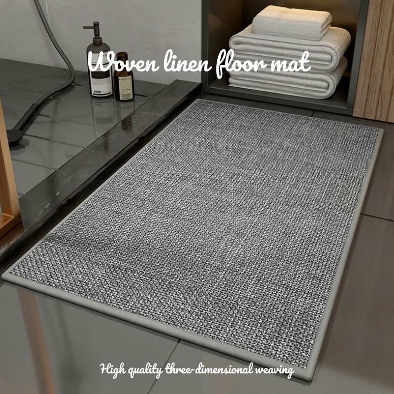 Bathroom mat,Linen material Solid color simple woven door mat,Size 40 ...