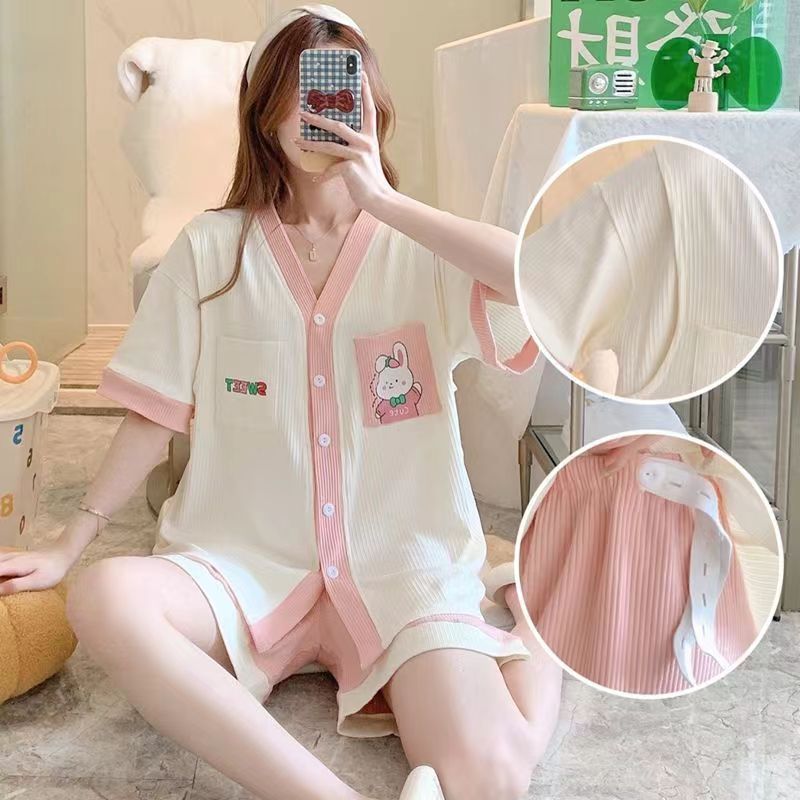 Summer New Style Confinement Clothes Maternity Nursing Pajamas Thin Style Loungewear Two Piece Suit Shopee Singapore