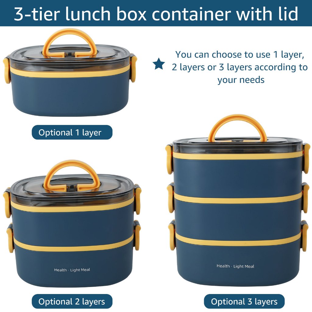Lunch Box 2000ML 3-Tier Stackable Bento Case Sealed Leak-proof Meal Box ...