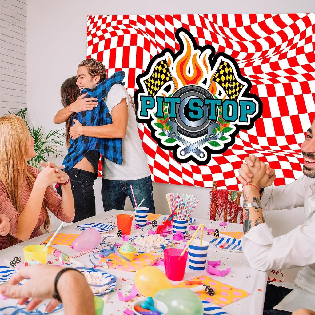 7x5ft Fabric Race Car Theme Party Photography Backdrop - Checkered Flag ...