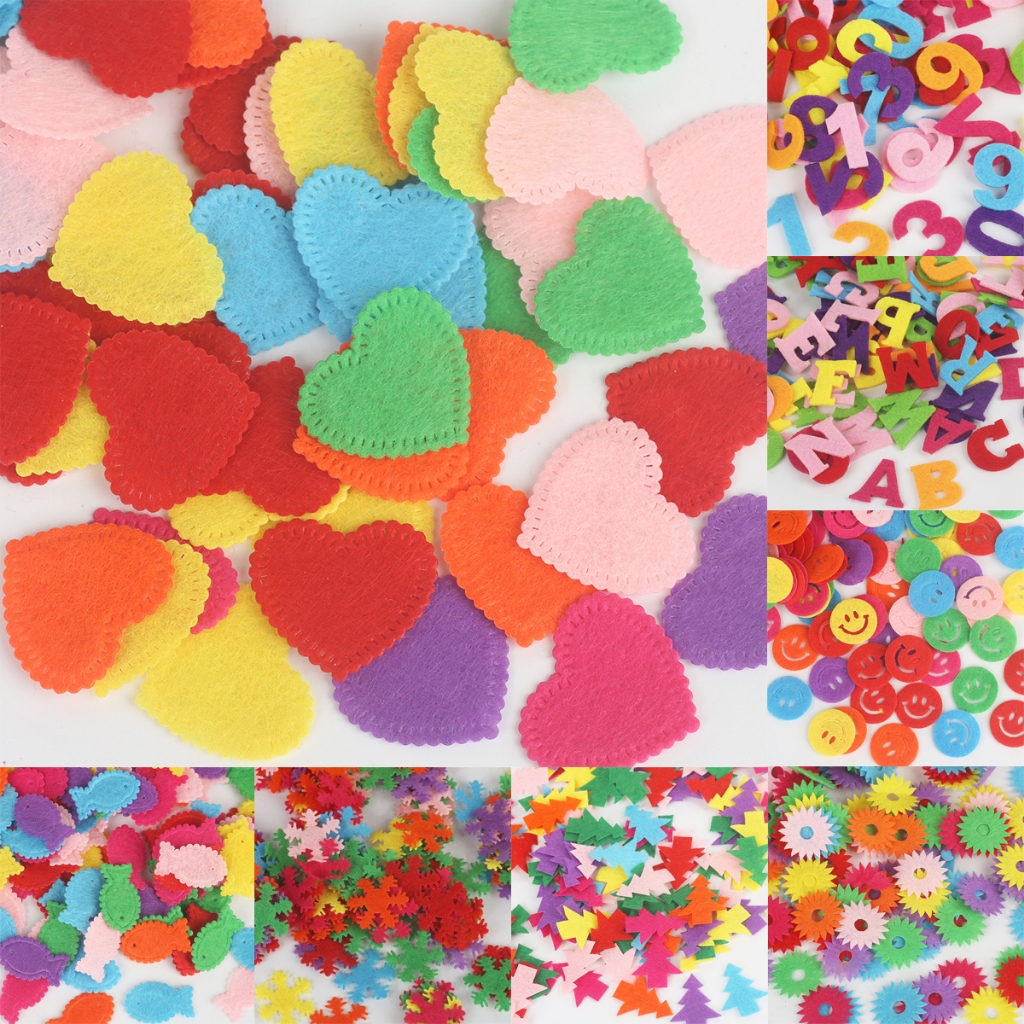 100Pcs/Bag Randomly Mixed Solid Color Multi Shapes Felt Patch sticker ...