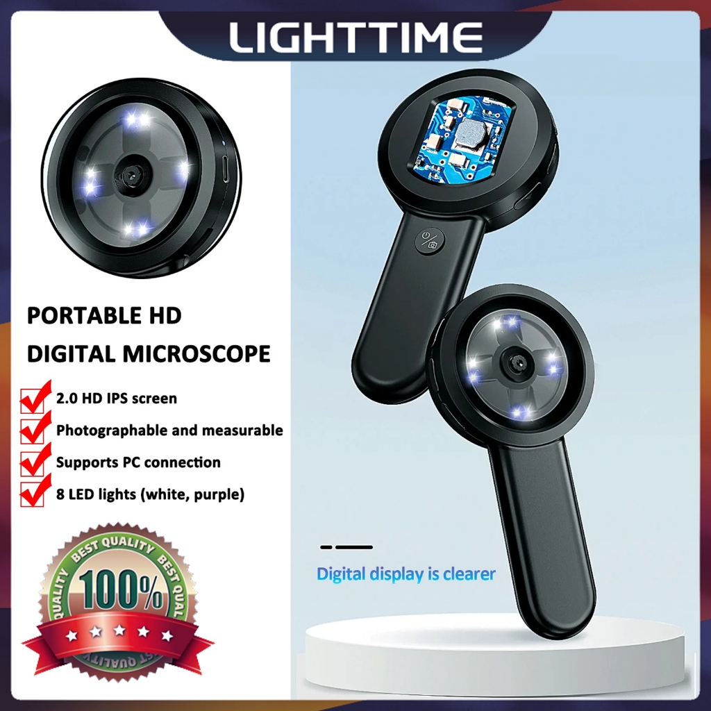 Handheld Digital Microscope 100X Magnification - 2" Screen Portable Magnifier With LED Lights