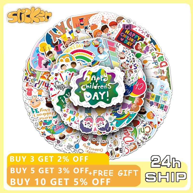 50PCS Children's Day Cartoon Sticker Waterproof Decoration Toy Album ...