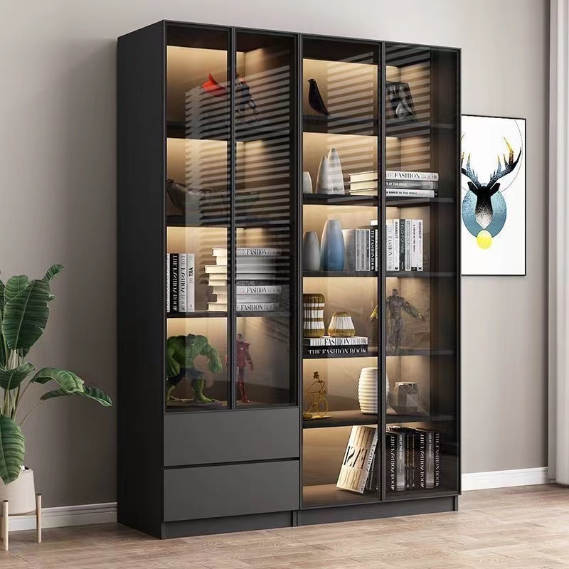 Light Luxury Glass Door Bookshelf Dustproof Combination Bookcase Minimalist Modern Storage