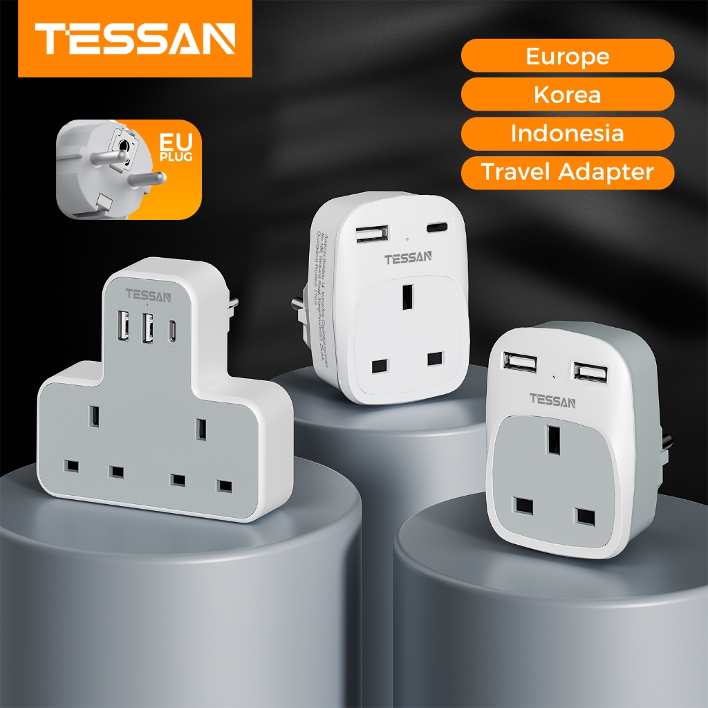TESSAN Power Socket SG to EU Travel Adapter,Euro European Plug Adapter