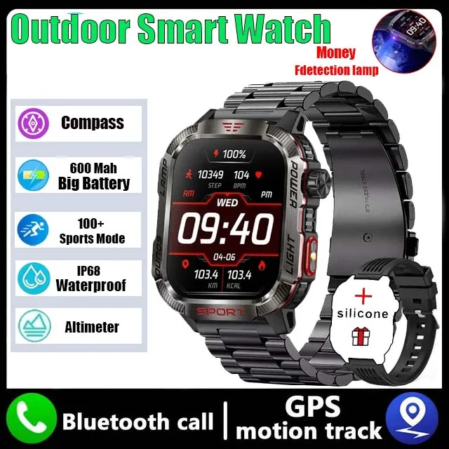 New HT29 For Xiaomi Military Smartwatch Men GPS Outdoor Sports Fitness 600  mAh Battery Flashlight HD Bluetooth Call Smart Watch
