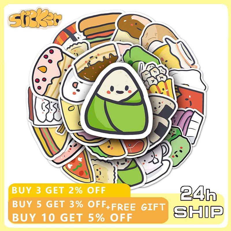 50PCS Cartoon Food Graffiti Sticker Laptop Skateboard DIY Waterproof ...