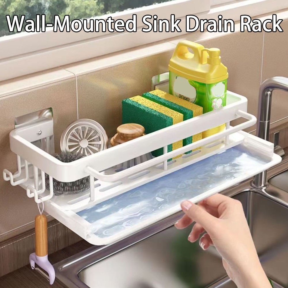 Kitchen Sink Drain Storage Rack Wall Mount Sponge Holder with Drainer ...