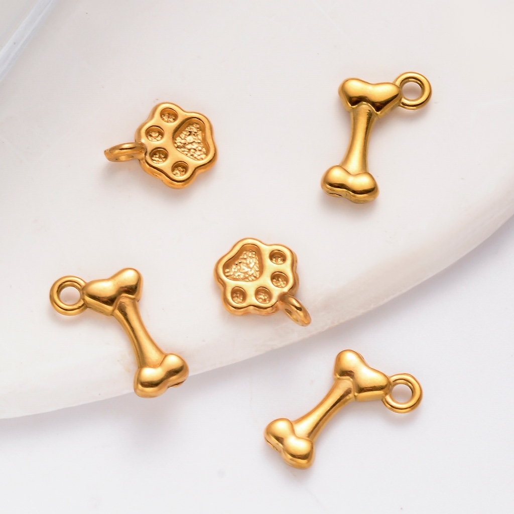 Cute Wholesale 5pcs 3D Pet Dog Paw Bone Pendants Stainless Steel