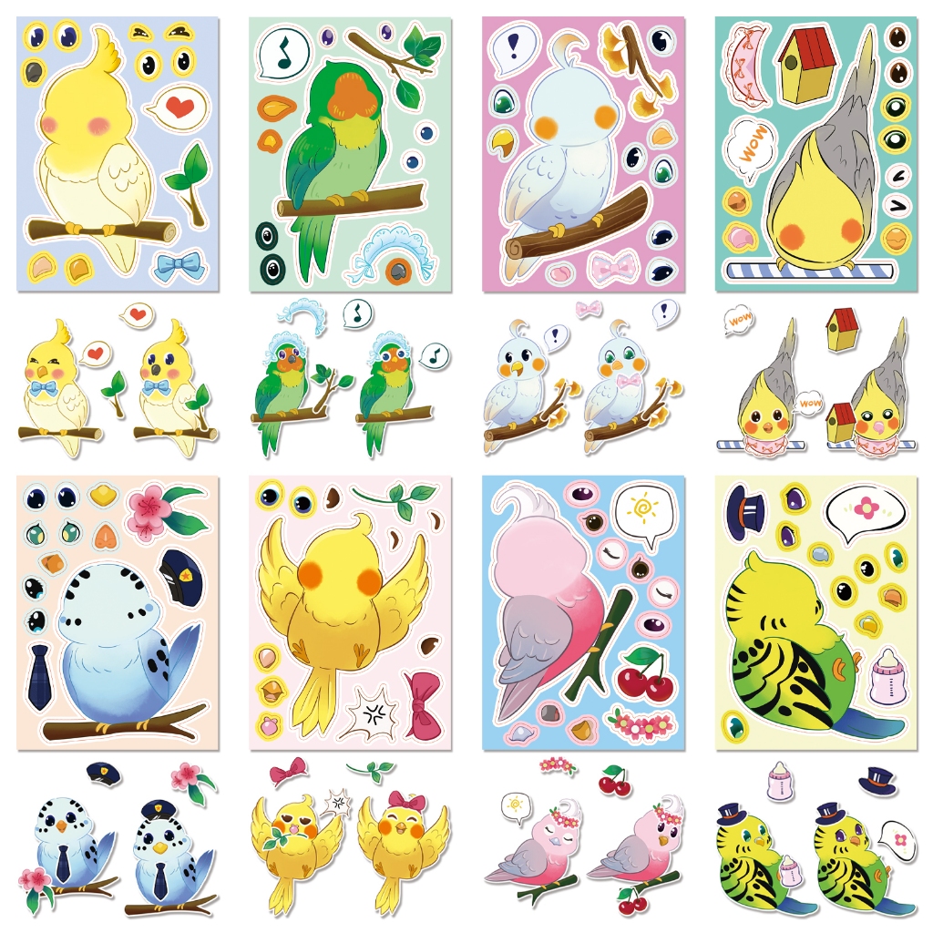 8 Sheets Make A Face Original Cute Parrot Stickers For Girls Boys DIY ...