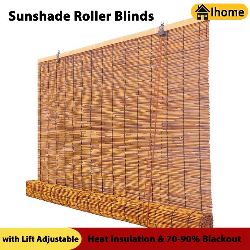 Sunshade Roller Blinds Reed Shutter Heat Insulation Blackout Bamboo ...